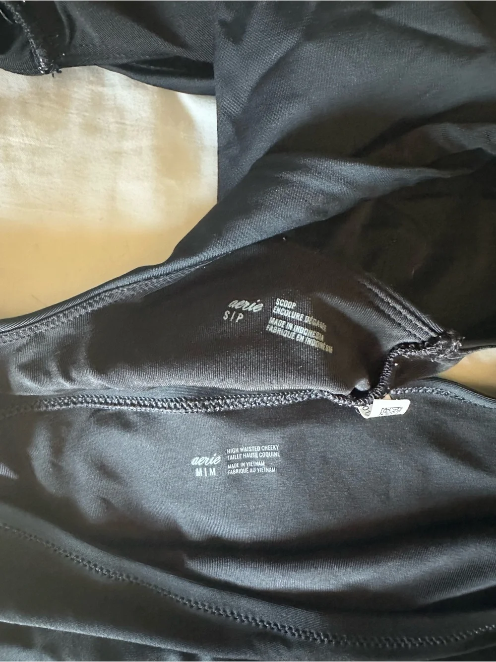 AERIE Swim Set with Blue Floral Triangle Top & Black High-Waist Bottom - Picture 3 of 5